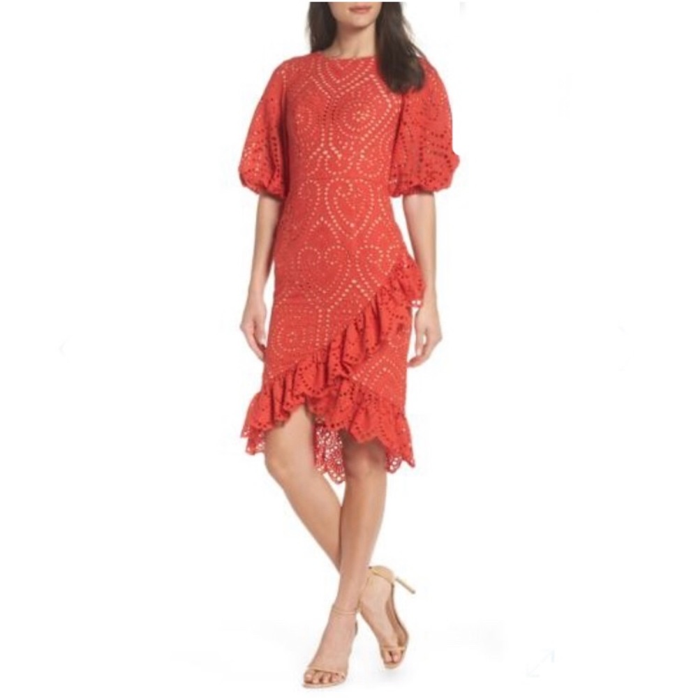 Jarlo Orange Anika Eyelet Cocktail Dress Sz 6